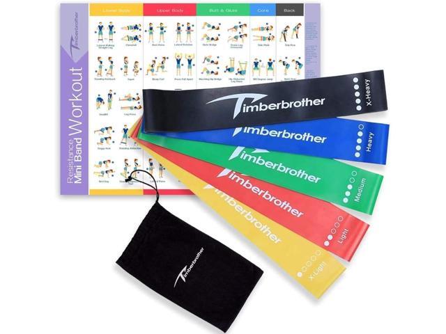 Resistance Loop Bands with Workout Poster 16.5x 22.4,Set of 5 Exercise Bands for Crossfit Workout and Physical Training
