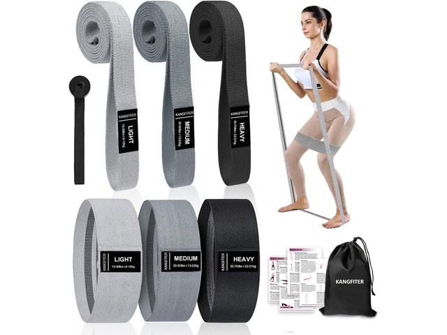 KANGFITER Long and Short Fabric Resistance Bands with Door Anchor, Non-Slip Stretch Booty Bands for Working Out Women & Men, Loop Exercise Elastic...