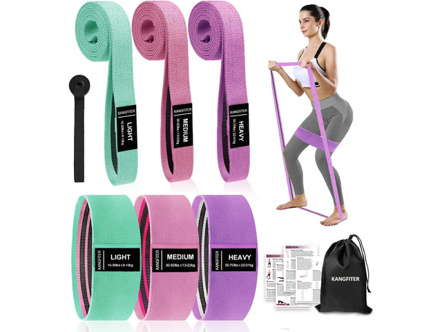 KANGFITER Long and Short Fabric Resistance Bands with Door Anchor, Non-Slip Stretch Booty Bands for Working Out Women & Men, Loop Exercise Elastic...