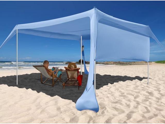 Beach Canopy Tent Shade with Sidewalls 10x10FT, 6.6FT Tall, UPF50+ Sun Shelter, Windproof & Water Resistant, Includes Guylines Sand Shovel.