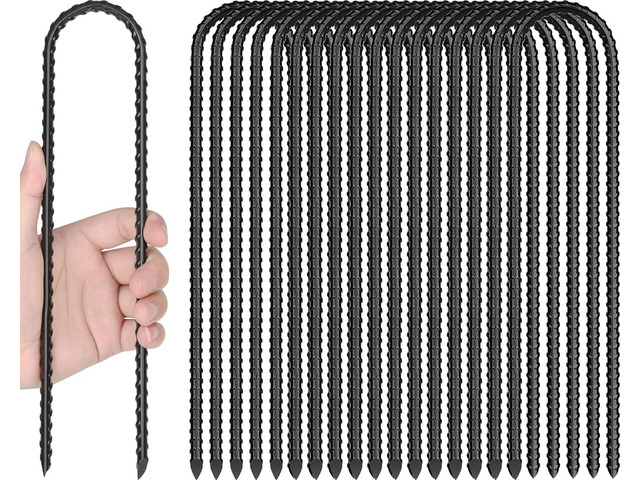 Gtongoko Trampolines Wind Stakes 16 Pack 16 Inch, 0.3 Inch Thick Heavy Duty U Shaped Rebar Tent Stakes Ground Anchors Galvanized Steel Safety...