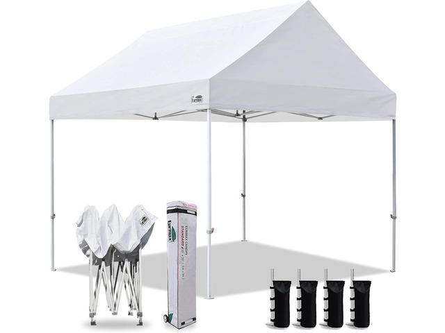 Eurmax USA Patented 10x10 Pop Up Canopy Tent Party Tent Commercial Instant Canopies Shelter with Heavy Duty Roller Bag,Bonus 4 Sand Bags (Snow White)