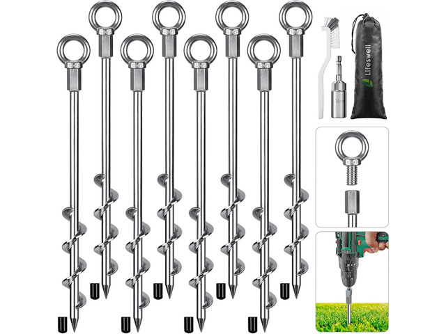 12 Inch Ground Anchors, 8 Pcs Heavy Duty Tent Stakes, Easy to Install and Reusable, for Camping Tents, Trampolines, Sheds, Swing Sets, Securing...