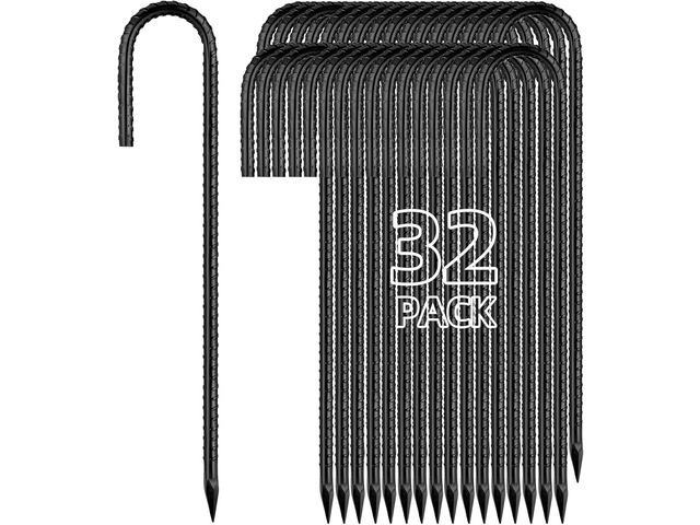 12 Inch Rebar Stakes J Hook Ground Stakes 32-Pack Heavy Duty Galvanized Chain Link Fence Stakes Metal Tent Stakes for Outdoor Lawn Decorations...