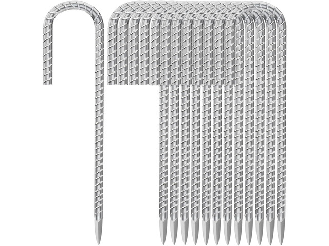Besitu 12 Inch Ground Stakes Heavy Duty J Hook 30-Pack Metal Spikes Galvanized Ground Hooks Anchors Rebar Ground Stakes for Fence Tent Gazbo Bounce...