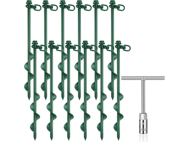 Zhengmy 12 Pcs Ground Anchors Screw in, 12 Inch Heavy Duty Tent Stakes with Trampoline Anchor Hook Ground Stakes for Camping Tent Canopies Ports...