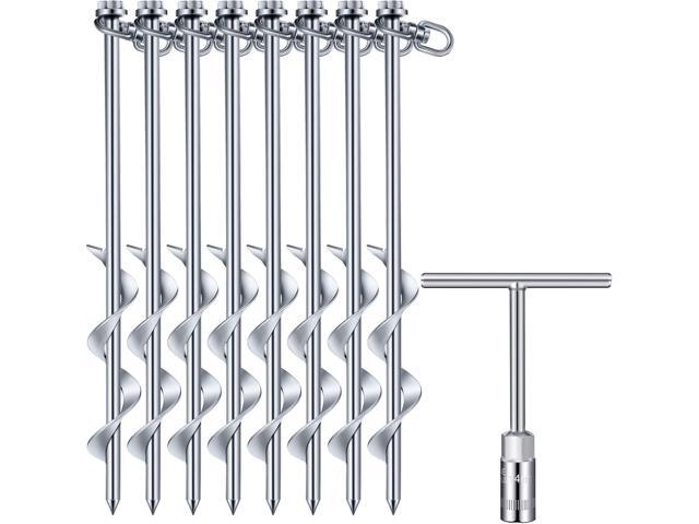 Zhengmy 8 Pcs Ground Anchors Screw in, 12 Inch Heavy Duty Tent Stakes with Trampoline Anchor Hook Ground Stakes for Camping Tent Canopies Ports.