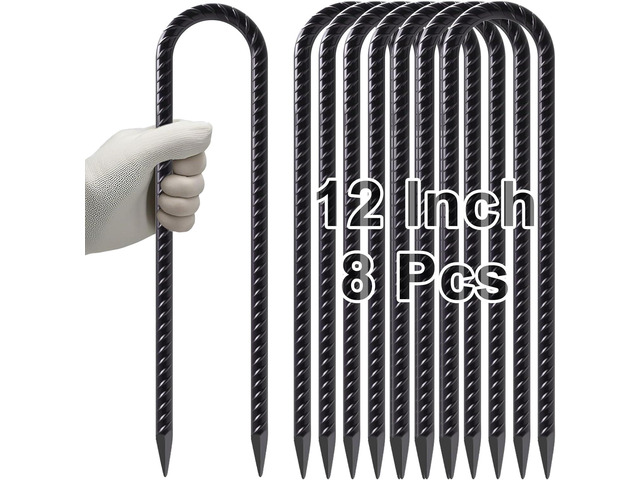 VVOKGO Trampoline Stakes 12 Inches Anchors High Wind Heavy Duty, 8-Pack U Shaped Tie Down Anchor Kit for Ground, Camping Tent, Soccer Net, Swing...