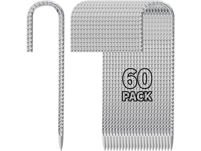 Besitu 12 Inch Ground Stakes Heavy Duty J Hook 60-Pack Metal Spikes Galvanized Ground Hooks Anchors Rebar Ground Stakes for Fence Tent Gazbo Bounce...