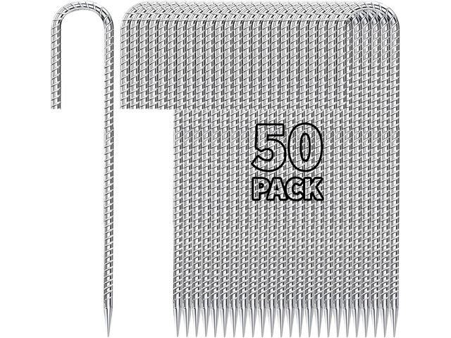 12 inch Fence Stakes Heavy Duty 50-Pack J Hook Rebar Ground Stakes Anchor Galvanized Tent Stakes for Outdoor Decorations Inflatables Metal Stakes...