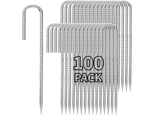 Besitu 12 inch Stakes Heavy Duty 100-Pack J Hook Metal Fence Stake for Dogs Digging Tent and Outdoor Decorations Inflatables Rebar Metal Spikes for...