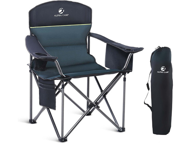 LET'S CAMP Oversized Folding Camping Chair Portable Outdoor Heavy Duty Padded Chairs Lawn Chair with Cup Holder, Storage Pocket and Cooler Bag,...