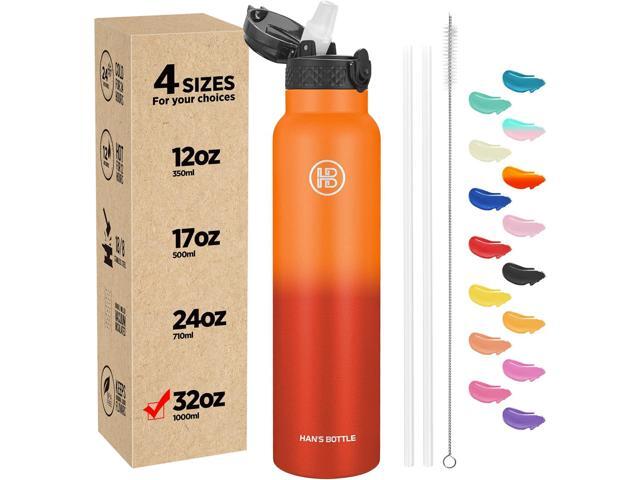 Han's Bottle Sports Water Bottle - 32 Oz, Straw Lid, Leak Proof, Vacuum Insulated Stainless Steel, Double Walled, Thermo Mug,Fire