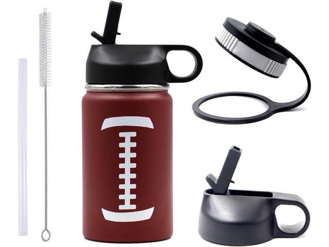 12 oz Football Water Bottle, Metal Sports Flask Travel Tumbler with 2 Lids, Stainless Steel Double Wall Vacuum Insulated Water Bottles, Football.