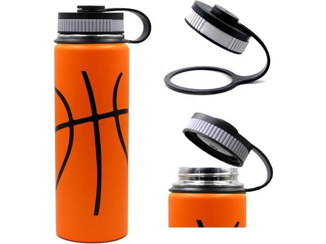 22 oz Basketball Water Bottle, Metal Thermo Travel Tumbler Sports Flask with 2 Lids, Stainless Steel Double Wall Vacuum Insulated Leak Proof Water...