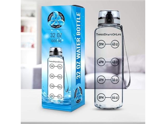 Time Marked Water Bottle, Clear Sports Timed Bottle 32 oz, Best for Measuring Water Intake, Tritan BPA-Free One Liter Hydration Tracker