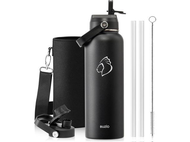 BUZIO 40oz Insulated Water Bottle, Triple Wall Vacuum Stainless Steel Water Flask with 2 lids, Lead-Free BPA-Free Straw Lid Sports Canteen Jug,.