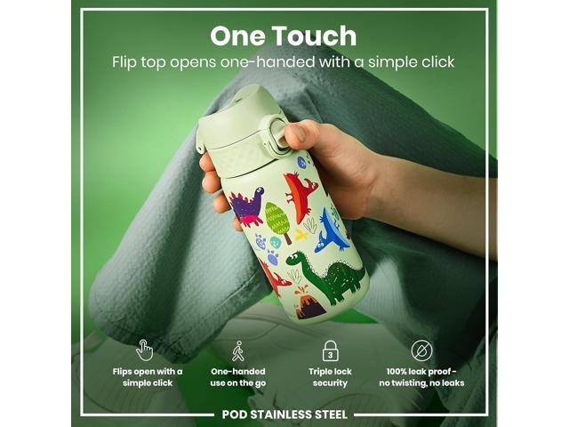 ION8 Kids Water Bottle, Steel 400 ml/13 oz, Leak Proof, Easy to Open, Secure Lock, Dishwasher Safe, Flip Cover, Carry Handle, Easy Clean, Durable,...