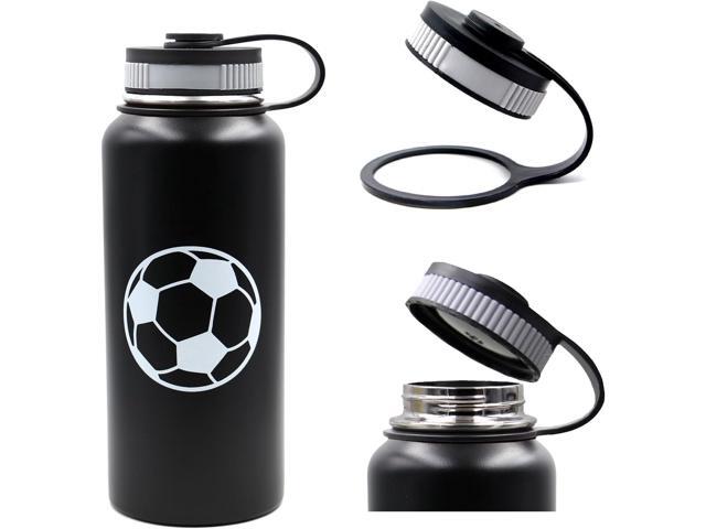 32 oz Soccer Water Bottle, Wide Mouth Sports Flask Travel Tumbler with 2 Lids, Stainless Steel Double Wall Vacuum Leak Proof Insulated Water...