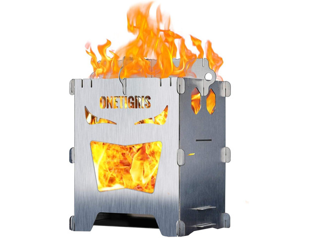 OneTigris Camping Backpacking Stove Portable Foldable Burning Wood Stove for Outdoor Hiking Picnic BBQ,Stainless Steel (Medium)