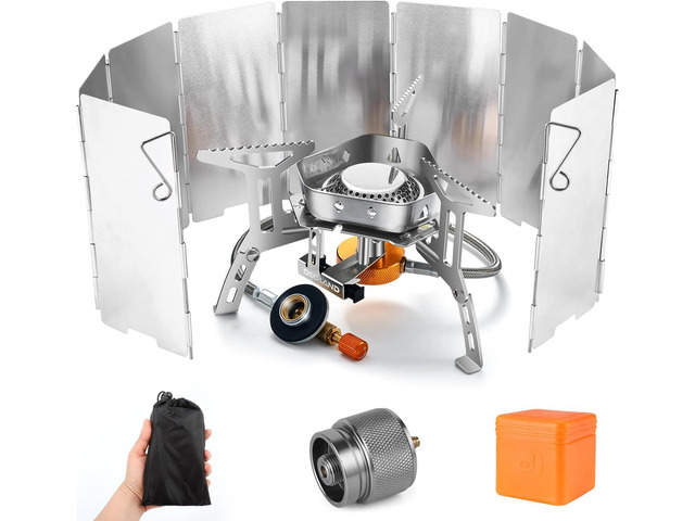 Odoland 3500W/6800W Windproof Camp Stove Camping Gas Stove with Windscreen, Fuel Canister Adapter, Piezo Ignition for Outdoor Backpacking Hiking...