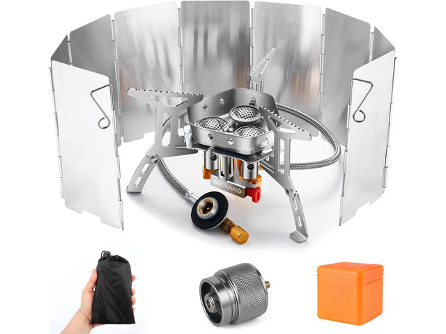 Odoland 3500W/6800W Windproof Camp Stove Camping Gas Stove with Windscreen, Fuel Canister Adapter, Piezo Ignition for Outdoor Backpacking Hiking...