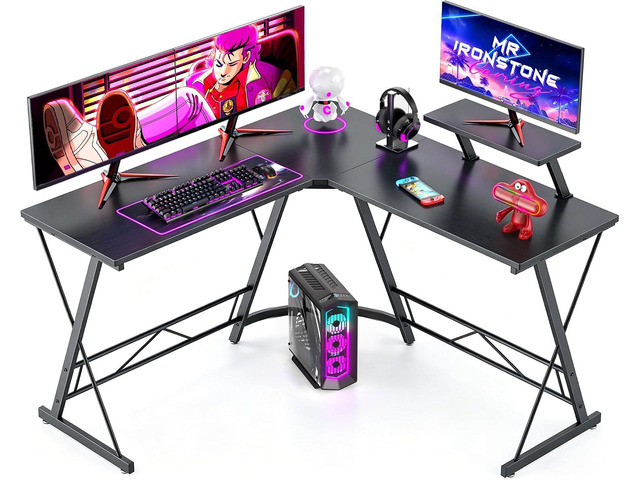 Mr IRONSTONE L Shaped Gaming Desk Corner Computer Desk, Home Office Desks Writing Workstation with Large Monitor Stand, Easy to Assemble (Black,51...