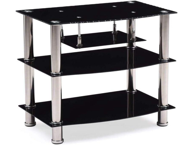 Hodedah Four Shelve Tempered Glass TV Stand, Accommodates TV's up to 32', Black