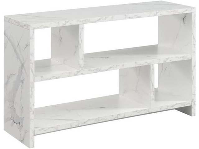 Convenience Concepts Northfield TV Stand Console with Shelves, White Faux Marble