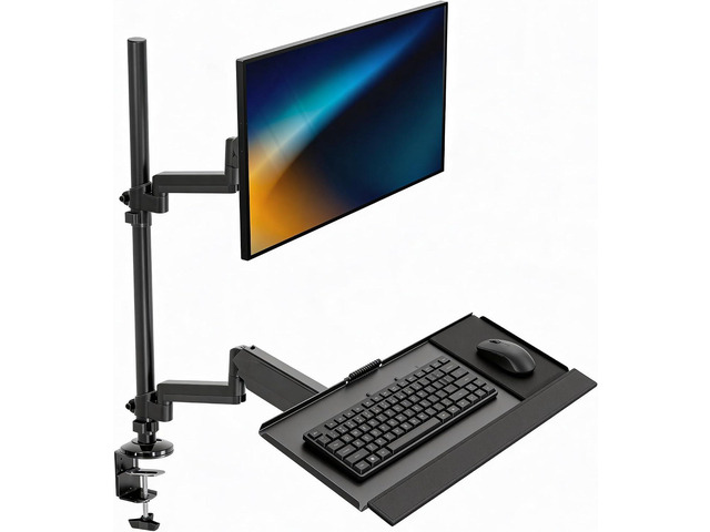 Mount-It! Sit-Stand Monitor Arm Desk Mount with Keyboard Tray, Single Monitor Fits Up to 32, Height Adjustable Gas Spring, Full Motion Articulating...