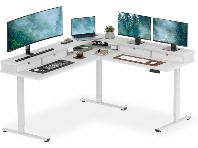 SANODESK 71x63 Electric L-Shaped Corner Standing Desk with 4 Drawers Reversible L-Shape Desk, 28.3'-45.9' Height, 4 Presets, 3-Leg Frame Holds...