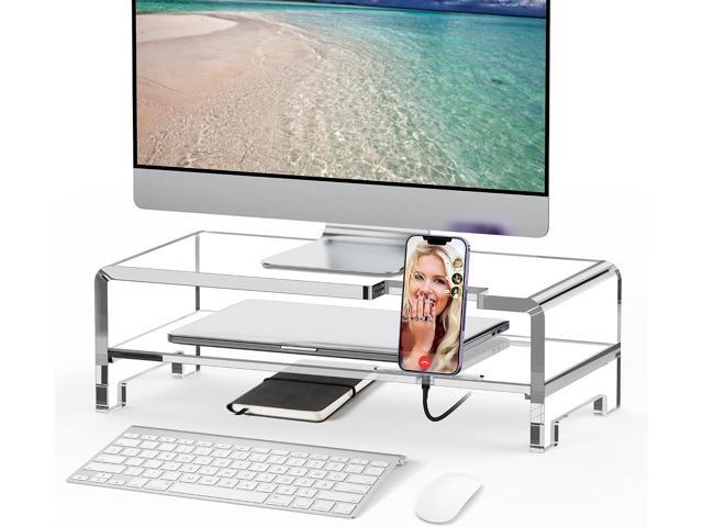 Acrylic Monitor Stand Riser Clear Laptop Stand 2-Tier L16 xW7.5 xH4.7 Computer Monitor Stand Laptop Riser with Storage, Compatible with All...