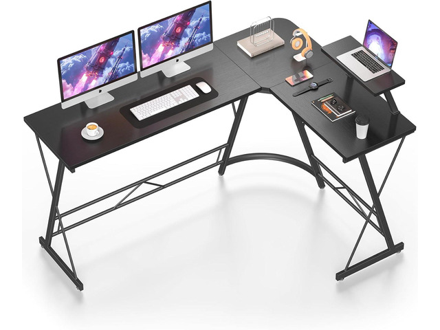 Mr IRONSTONE 63' L Shaped Computer Desk, Corner Desk, Home Office Desk, Gaming Writing Workstation with Large Monitor Stand, Easy to Assemble, Black
