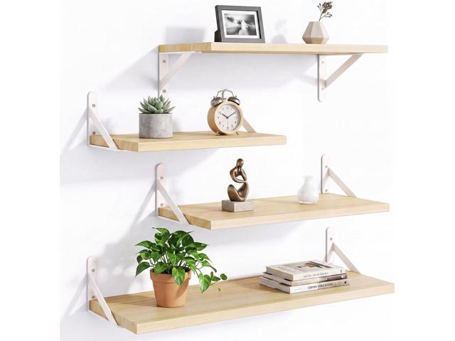 YGEOMER 4 Different Sizes Floating Shelves for Wall Decor, Natural Wood