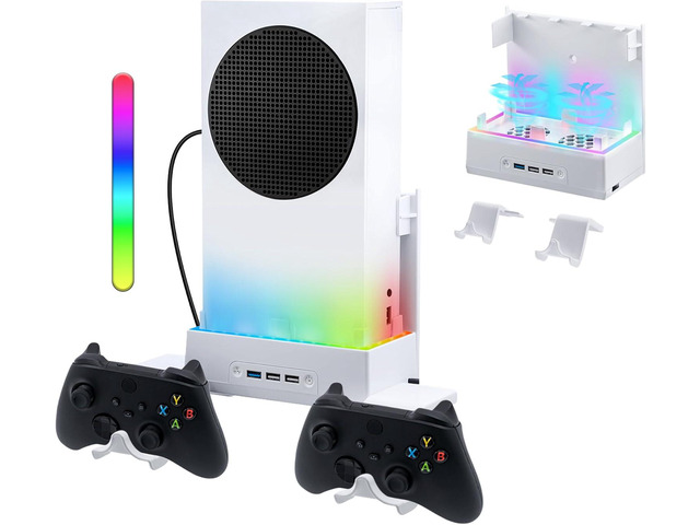 Mcbazel Wall Mount for Xbox Series S, Wall Mount Kit Accessories with Dual Cooling Fans & RGB Light, 3-Speed Adjustable Stand, Extra USB Ports, 2...