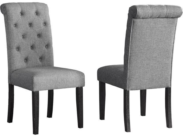 Roundhill Furniture Leviton Solid Wood Tufted Dining Chair, Set of 2, Gray