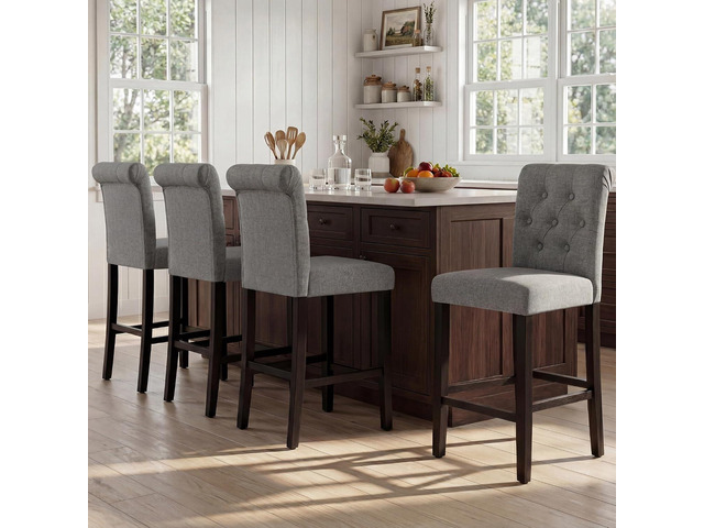 GOTMINSI 24inch Counter Height Bar Stool, Set of 4 Counter Height Chairs for Kitchen Island Upholstered Back Bar Chairs Fabric Barstool with Button...