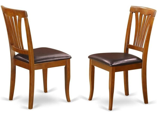 East West Furniture AVC-SBR-LC Avon Dining Chairs - Faux Leather Upholstered Wood Chairs, Set of 2, Saddle Brown