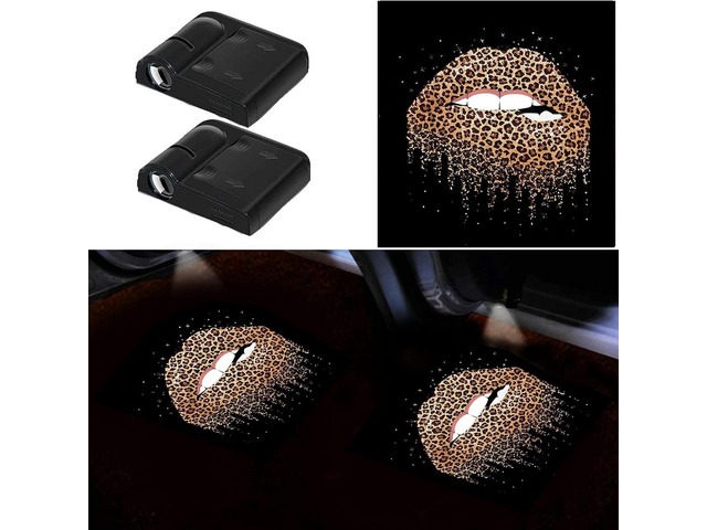 Women Cool Lips Bite Kiss Me Leopard Print Lips Car Door Projector Lights Leopard Cheetah Car Accessories Decor Gifts LED Car Door Shadow Ghost...