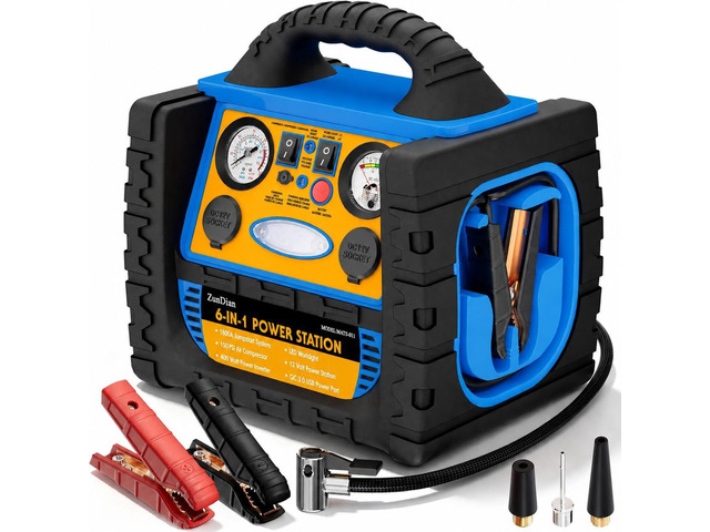 Car Jump Starter with Air Compressor, 1800A Battery Booster Pack for Up to 8.0L Gas & 6.0L Diesel, 150PSI Tire Inflator, 400W Portable Power...