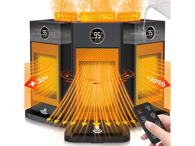 Space Heater with Humidifier, 3-in-1 Space Heaters for Indoor Use with Motion Sensor/3D Flame Effect,1500W Portable Heater for Office/Bedroom/Garage