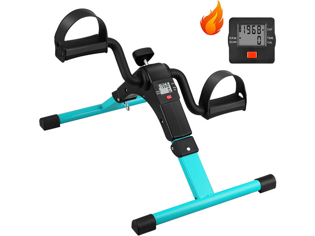 Folding Pedal Exerciser - Mini Exercise Bike Under Desk Bike Pedal Exerciser with LCD Display for Arms and Legs Workout, Portable Desk Bike Peddler...