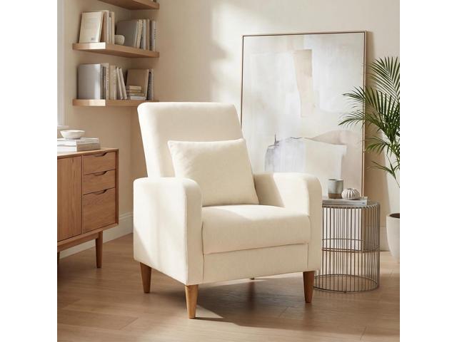COLAMY Mid-Century Modern Upholstered Accent Chair with Back Pillow & Solid Wood Legs, Fabric Cozy Armchair for Living Room, Bedroom, Reading Nook,...