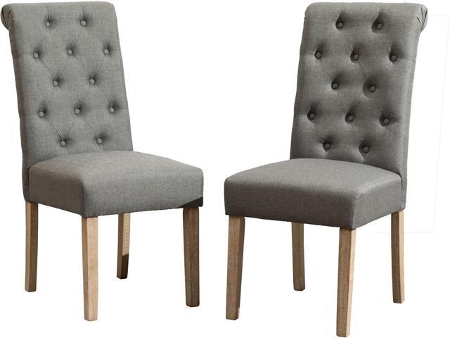 Roundhill Furniture Habit Grey Solid Wood Tufted Parsons Dining Chair (Set of 2), Gray