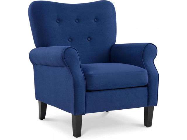YOLENY Modern Accent Chair,High Back Armchair,Upholstered Fabric Button Single Sofa with Wooden Legs for Living Room,Bedroom,Club,Light Blue