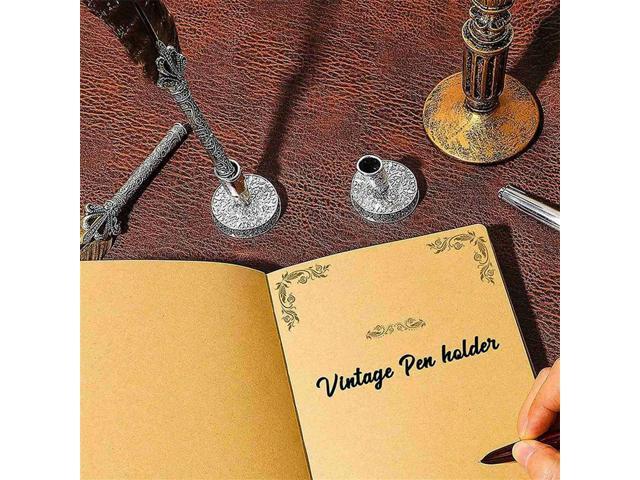 4 Pieces Vintage Round l Feather Pen Holder Insertion Pen Holder Feather Quill Pen Stand Desktop Dip Pens Base