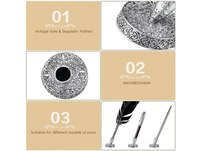 4 Pieces Vintage Round l Feather Pen Holder Insertion Pen Holder Feather Quill Pen Stand Desktop Dip Pens Base