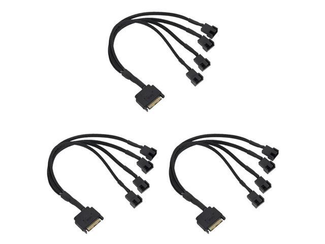 3X Cooling Fan Adapter Cable, 15 Pin SATA To 4 X 3 Pin / 4 Pin PMW 12V PC Case Fan Power Adapter Cable To 15 Pin SATA