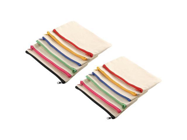 12 Pack Blank Canvas Makeup Bag,Bulk Cosmetic Bags With Multi-Color Zipper,Canvas Zipper Pencil Case Pouch,DIY Craft