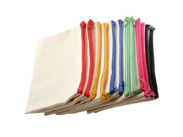12 Pack Blank Canvas Makeup Bag,Bulk Cosmetic Bags With Multi-Color Zipper,Canvas Zipper Pencil Case Pouch,DIY Craft
